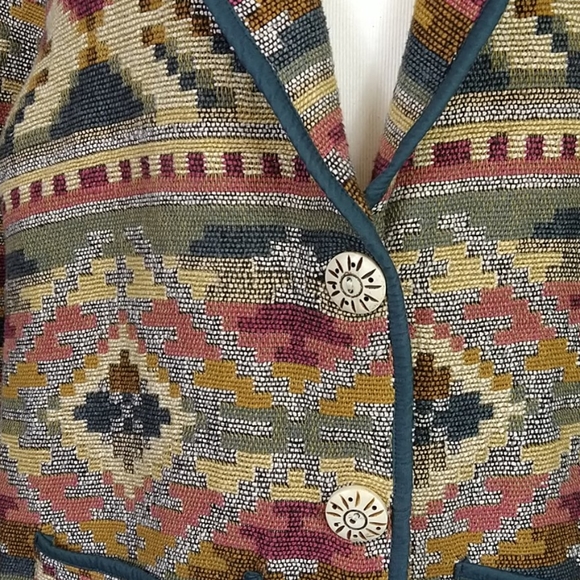 Vintage Womens Tapestry Blazer Aztec Size LT - Picture 2 of 9